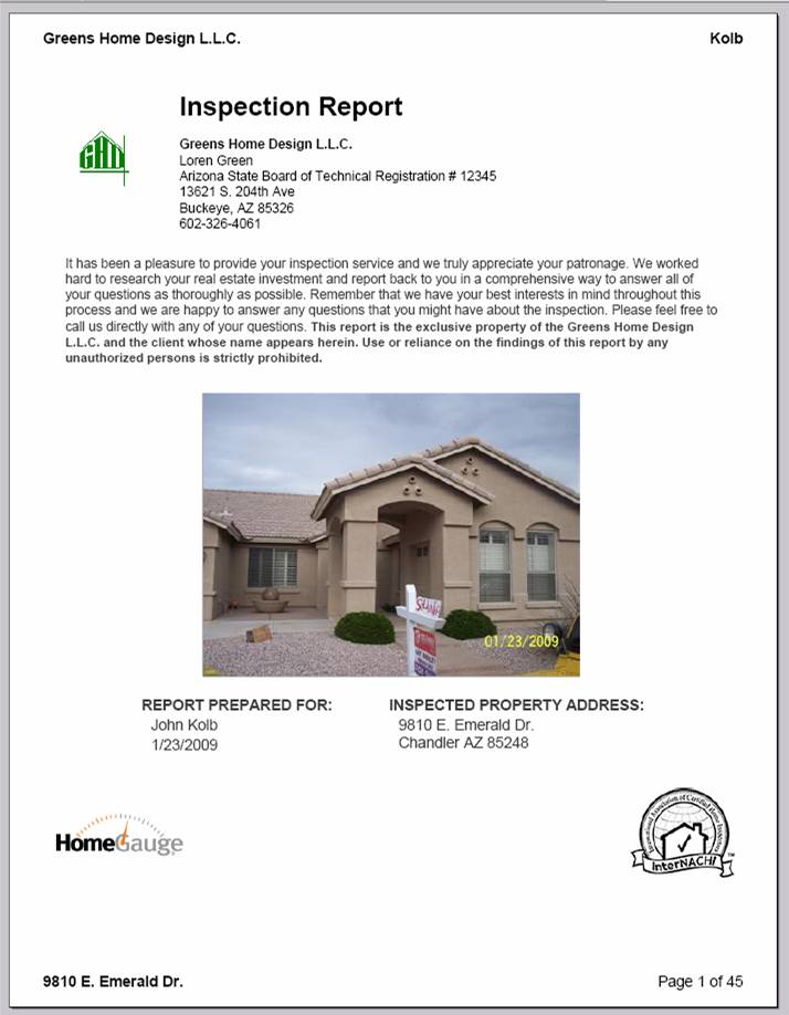 Sample Home Inspection Report